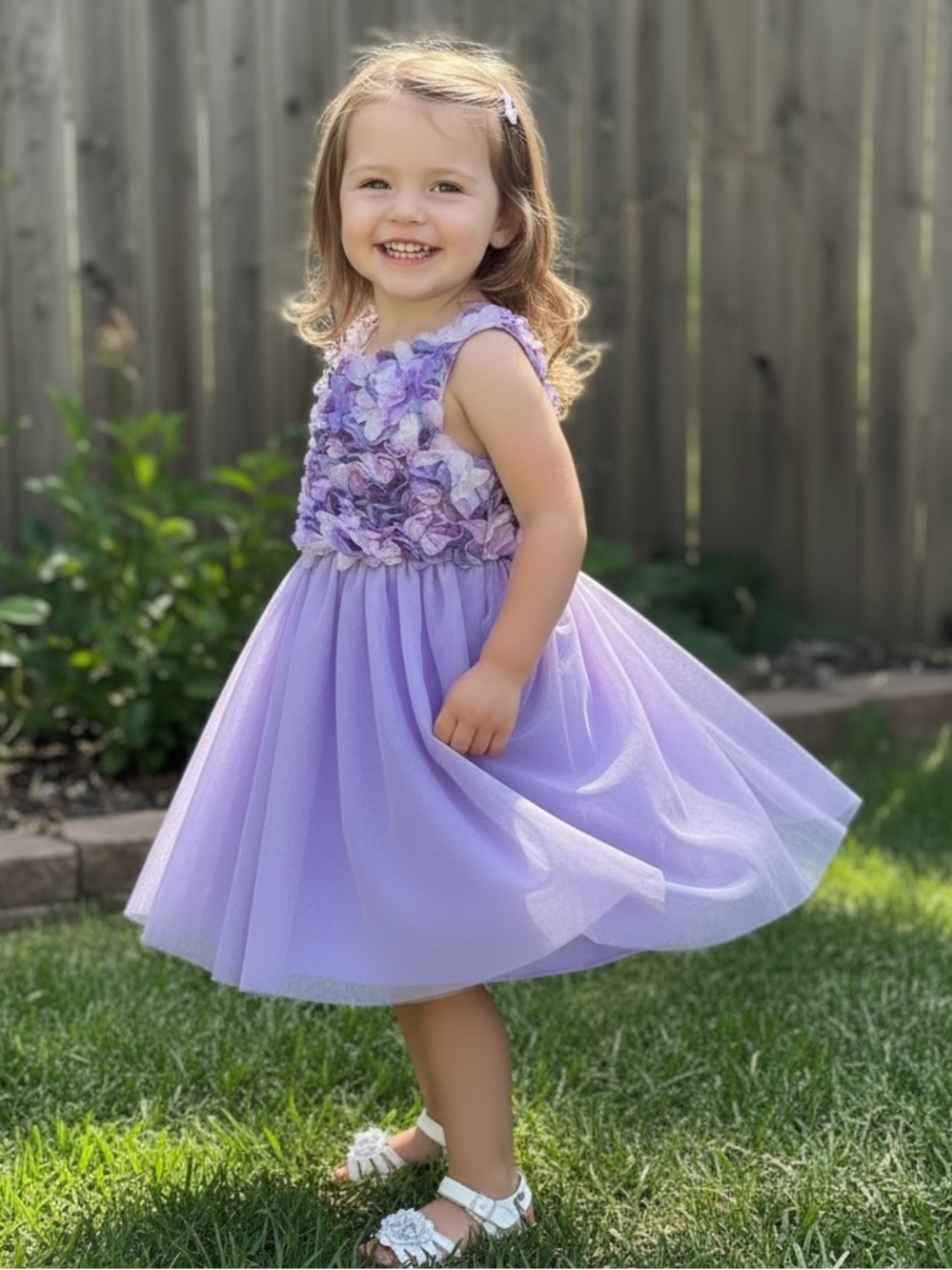 H&M tulle dress with a rosette-embellished bodice Lilac - Picture 3 of 8